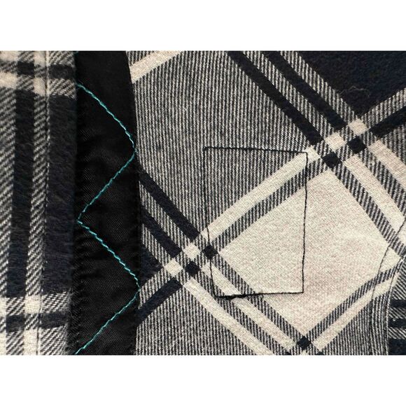 Eddie Bauer Flannel Snap Shacket Womens XXL Navy White Buffalo Plaid Long Sleeve - Picture 12 of 13